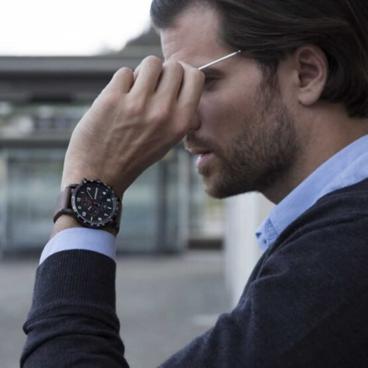 Attitude Chrono Esfera Negra Correa piel cafe