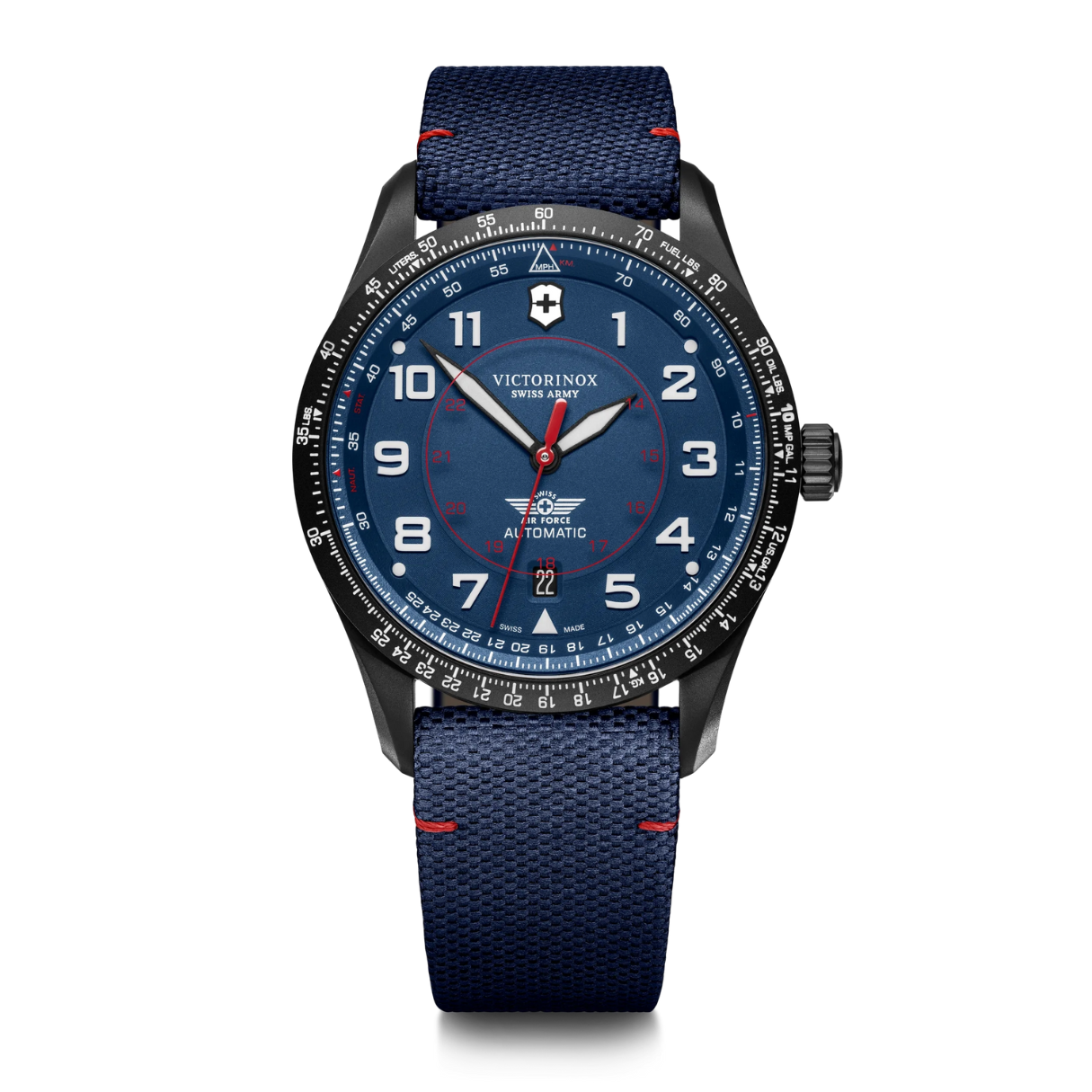 Airboss Mechanical Esfera Negra Pulsera Tela Azul