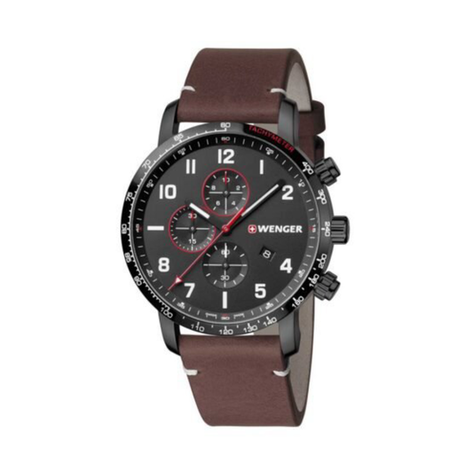 Attitude Chrono Esfera Negra Correa piel cafe